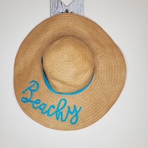 Beach Floppy Straw Hat Embroidered Sun Pool NWOT